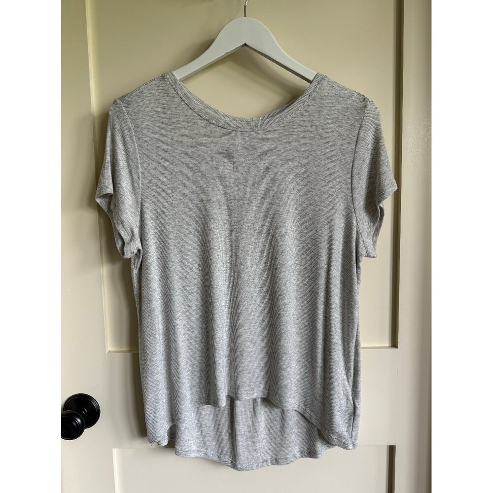 Athleta With Ease Rib Tee Light Grey Heather Small